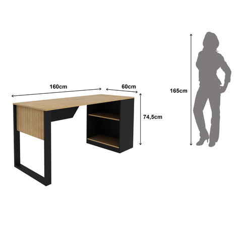 Mesa Para Escritório 160cm com 2 Prateleiras Amêndoa/Preto Tecnomobili