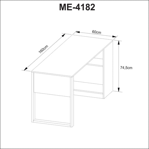 Mesa Para Escritório 160cm com 2 Prateleiras Amêndoa/Preto Tecnomobili