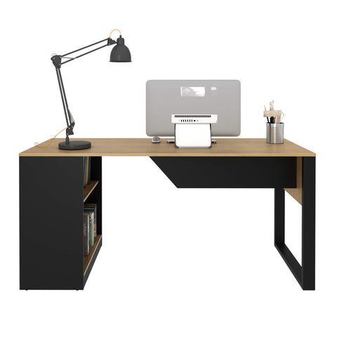 Mesa Para Escritório 160cm com 2 Prateleiras Amêndoa/Preto Tecnomobili