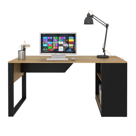 Mesa Para Escritório 160cm com 2 Prateleiras Amêndoa/Preto Tecnomobili