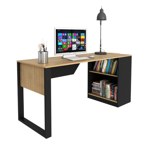 Mesa Para Escritório 160cm com 2 Prateleiras Amêndoa/Preto Tecnomobili