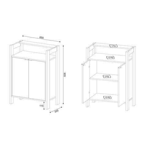 Armário Baixo Multiuso com 2 Portas AZ1008 Branco/Nogal Tecnomobili