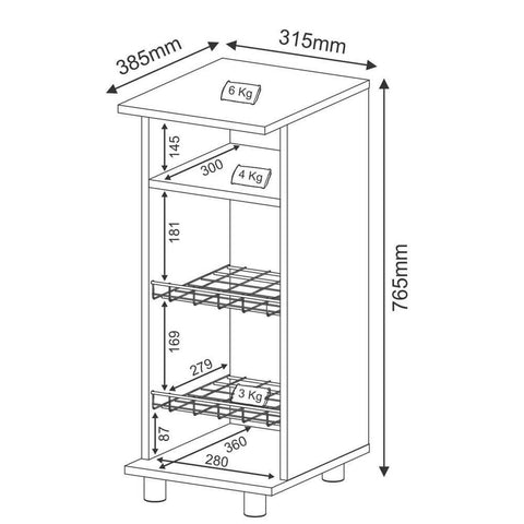 Balcão Fruteira com 2 Cestos e 1 Prateleira BF3206 Branco Tecnomobili