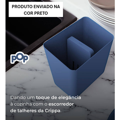 Escorredor de Talheres Preto Pop Crippa Cozinha Pia Organizador Colher Garfo Faca