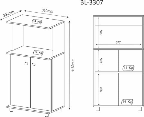 Balcão Multiuso com 2 Portas e 1 Nicho BL3307 Branco Tecnomobili