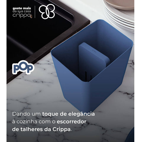 Escorredor de Talheres Azul Madrugada Pop Crippa Cozinha Pia Organizador Colher Garfo Faca