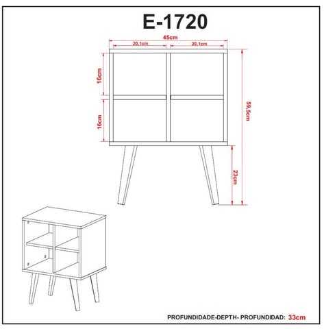 Mesa de Apoio Lateral para Sala de Estar com 4 Nichos E1720 Amêndoa Off White Tecnomobili