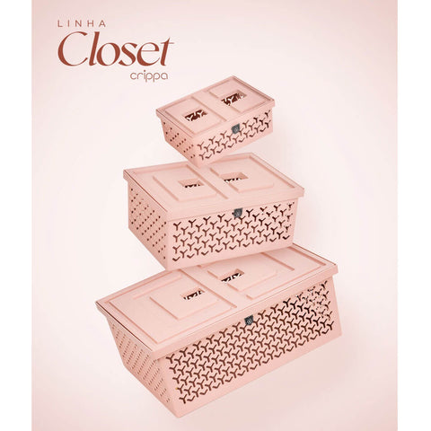 Caixa Organizadora com Tampa Crippa Cesto Médio Rosa Closet Brinquedos Lavanderia