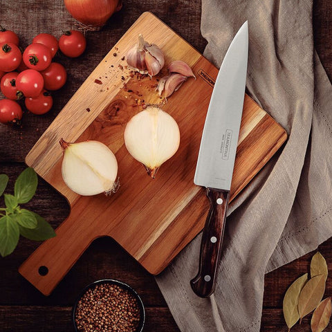 Faca Tramontina para Churrasco Carne 8' em Aço Inox e Cabo Madeira Polywood Castanho