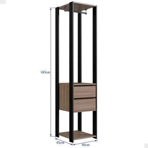 Closet Modulado 40x45x183cm 3 Prateleiras 2 Gavetas 1 Cabideiro ProDecor em MDP Montana e Preto