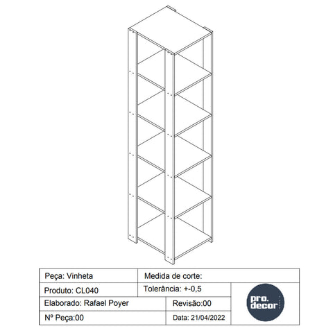 Guarda Roupa Closet Modulado 40x45x183cm com 6 Prateleiras ProDecor em MDP Montana e Branco