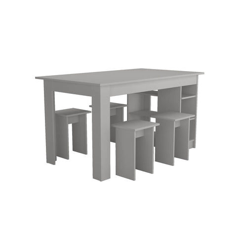 Conjunto Mesa com Nichos e 4 Bancos Nova Mobile Branco