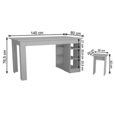 Conjunto Mesa com Nichos e 4 Bancos Nova Mobile Branco