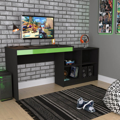 Mesa Gamer com Nichos B24 Nova Mobile Preto e Verde