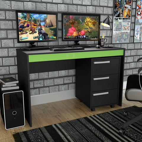 Conjunto Gamer Mesa e Gaveteiro Nova Mobile Preto e Verde