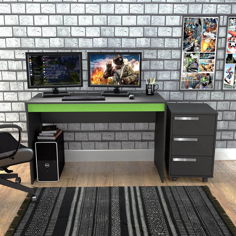 Conjunto Gamer Mesa e Gaveteiro Nova Mobile Preto e Verde