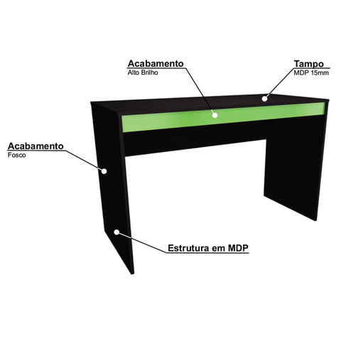 Conjunto Gamer Mesa e Estante Nova Mobile Preto e Verde