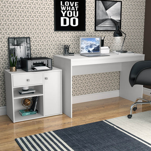 Conjunto Mesa e Armário Home Office Nova Mobile Branco