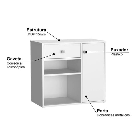 Conjunto Mesa e Armário Home Office Nova Mobile Branco