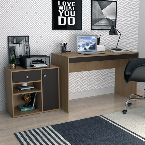 Conjunto Mesa e Armário Home Office Nova Mobile Mel e Preto