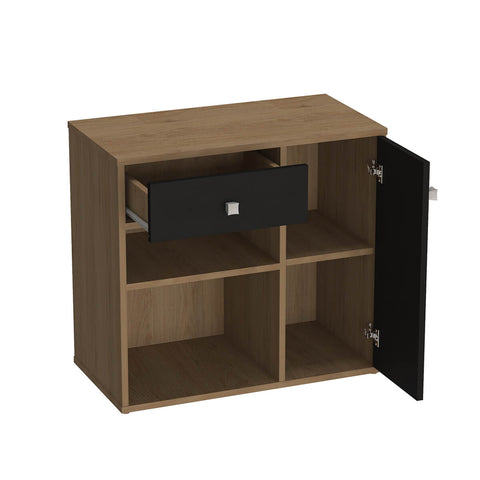 Conjunto Mesa e Armário Home Office Nova Mobile Mel e Preto