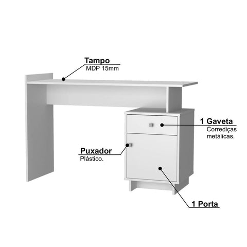 Escrivaninha Lisboa com 1 Gaveta e 1 Porta Nova Mobile Branco