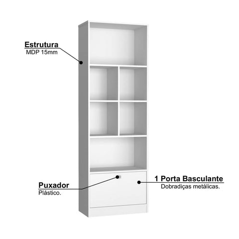 Livreiro Bali com 1 Porta Basculante Nova Mobile Mel e Preto Estante para Livros