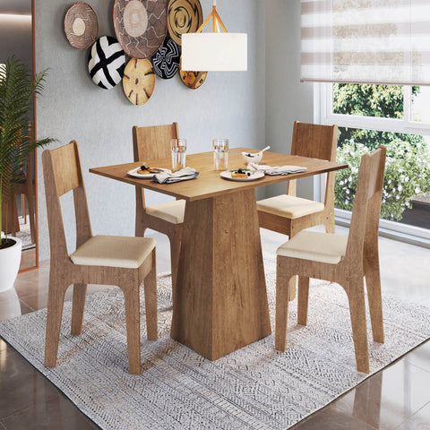 Conjunto MESA CAIRO E 4 CAD ATENAS FREIJO TEC BEGE