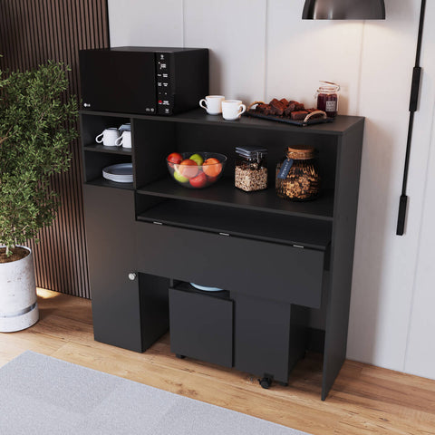 Armário Lateral com Mesa Dobrável Berlim Preto Nova Móbile