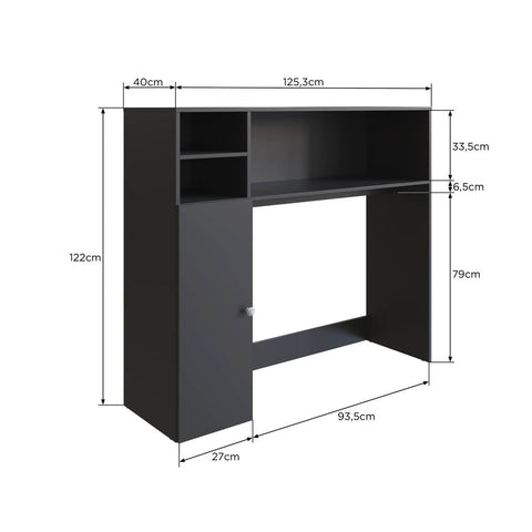 Armário Lateral com Mesa Dobrável Berlim Preto Nova Móbile