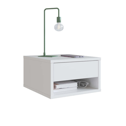 Mesa de cabeceira suspensa com 1 gaveta Slim Nova Móbile Branco