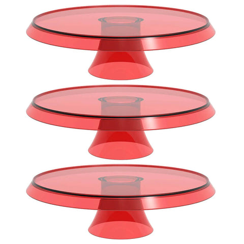 3 Boleiras Plásticas Vermelho Translúcido 28cm com Pedestal Pratos para Bolos e Docinhos