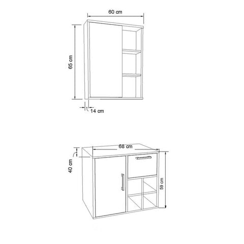 Gabinete Suspenso 68cm Eduarda Mel Arenas Espelheira Balcão 1 Porta 1 Gaveta De Banheiro Sem Cuba