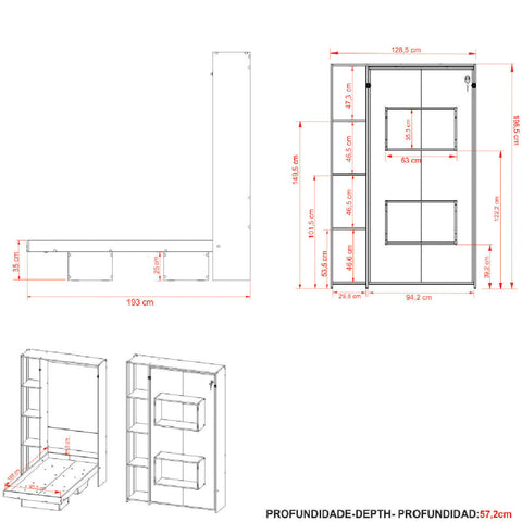 Cama Articulada de Solteiro com 4 Prateleiras e 2 Nichos CM8013 Amêndoa Tecnomobili