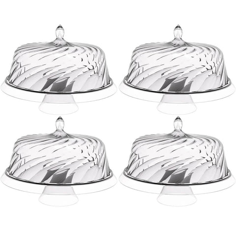 4 Boleiras com Cúpula e Pé 34cm Glassy Transparente Porta Bolo Tortas Doces Crippa