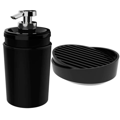 Dispenser de Sabonete Líquido e Porta Sabonete em Barra Preto Pia Lavabo Stone Crippa