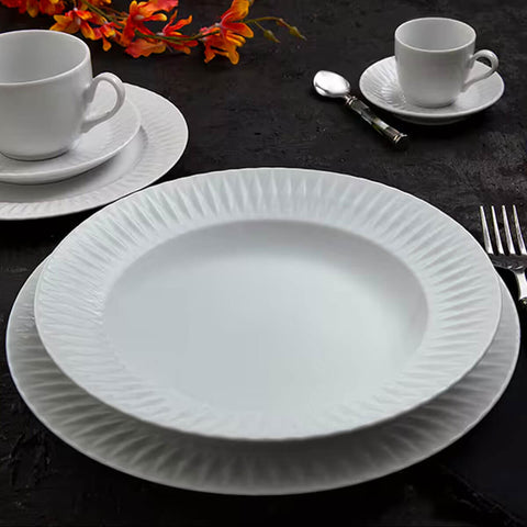 Kit 6 Pratos Fundos de Jantar 23cm Porcelana Branco Germer Diamante Mesa Posta