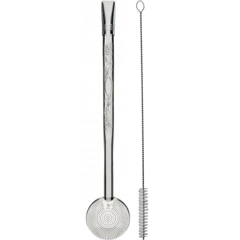 Bomba de Chimarrão Estampada 21cm Bojo Mil Furos Aço Inox com Rosca para Mate