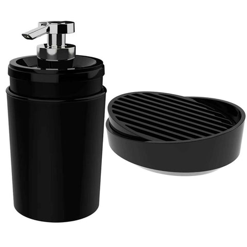 Dispenser Sabonete Líquido 500ml e Porta Sabonete em Barra Preto Pia Lavabo Stone Crippa