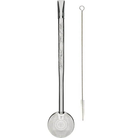 Bomba de Chimarrão 19cm Inox Bojo 800 Furos Removível Cano Trabalhado Tererê