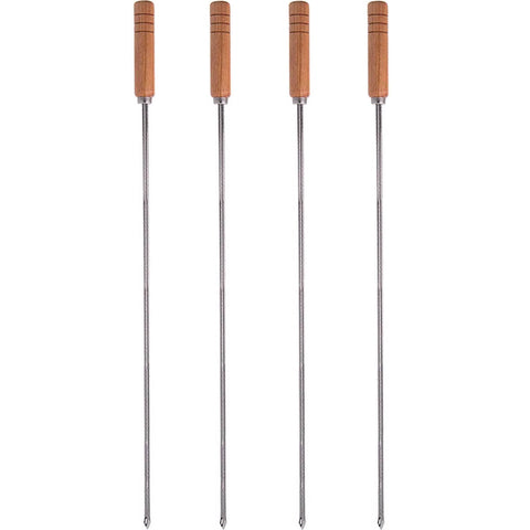 Kit 4 Espetos Simples Churrasco Inox Cabo Madeira 85cm Carne Churrasqueira Domama