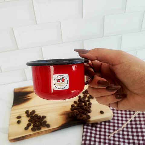 Conjunto Bule Aço Esmaltado 1,25L e 6 Canecas 200ml com Alça Vermelhas Esmaltados Silva