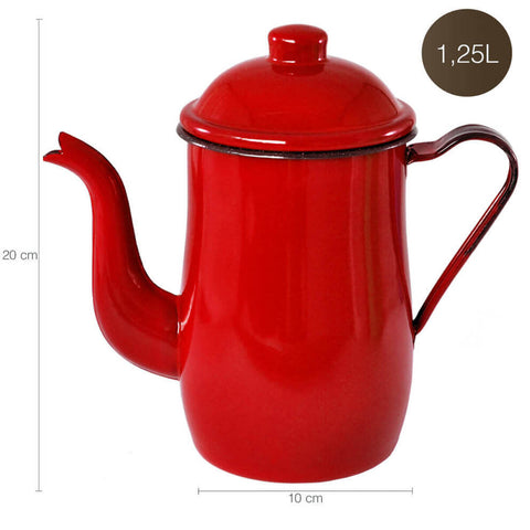 Conjunto Bule Aço Esmaltado 1,25L e 6 Canecas 200ml com Alça Vermelhas Esmaltados Silva