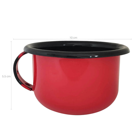 Conjunto Bule Aço Esmaltado 1,25L e 6 Canecas 200ml com Alça Vermelhas Esmaltados Silva