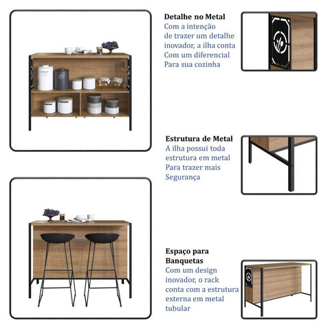 Mesa Bancada Gourmet Industrial 127cm P1034 Mel