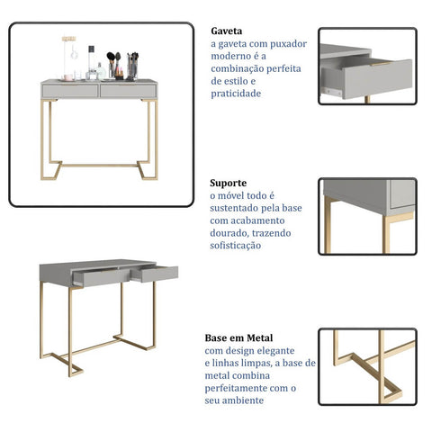 Escrivaninha Penteadeira com 2 Gavetas P1039 Champagne/Arenas