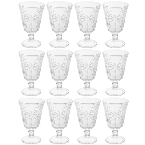 Kit 12 Taças Água Vidro 240ml Lyor Decorada Cristal Palm Servir Suco Incolor