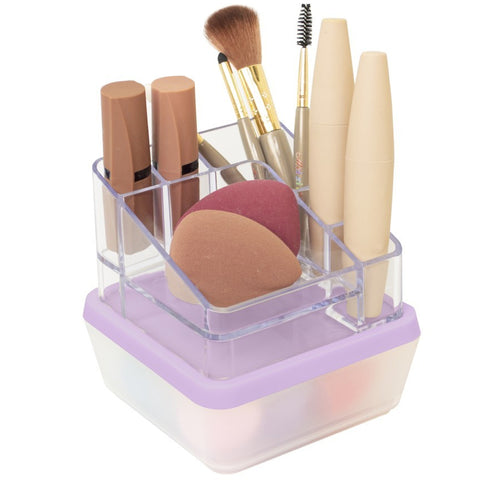 3 Organizadores de Cosméticos 6 Divisórias Mini Caixas Organizadoras com Tampas Lilás Dello