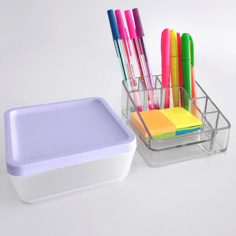 3 Organizadores de Cosméticos 6 Divisórias Mini Caixas Organizadoras com Tampas Lilás Dello