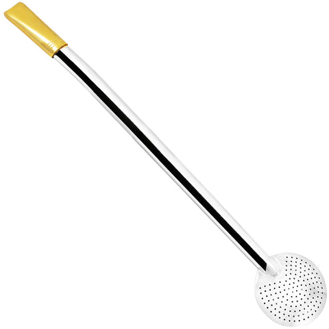 Bomba Lisa Chimarrão Terere Mate 25cm Inox Folhada Ouro 18k